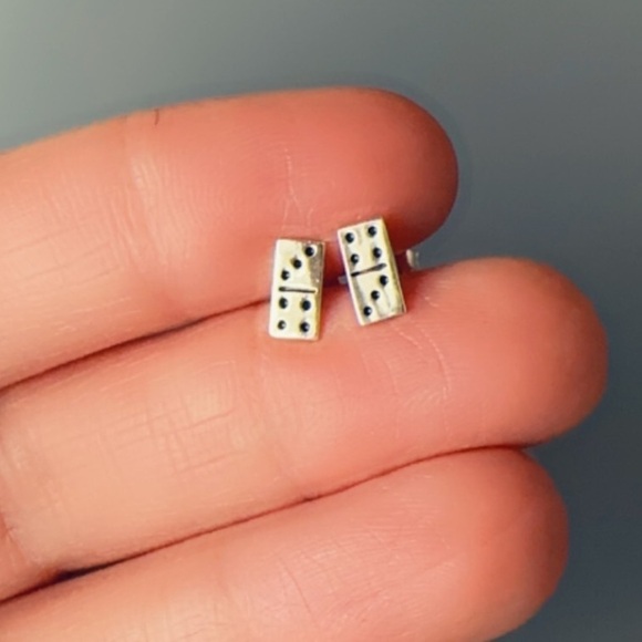 Sterling Silver Tiny Domino Stud Earrings - Picture 10 of 12